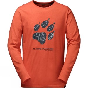 Men's Jack Wolfskin Paw Map Long Sleeve T Shirts Orange India | EC35-017