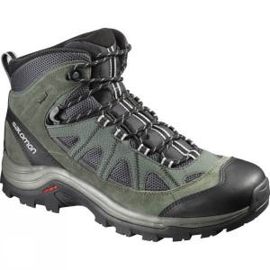 Men's Salomon Authentic Leather GTX Walking Boots Green / Dark Grey India | MQ28-265