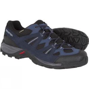 Men's Salomon Escambia GTX Approach Shoes Black / Deep Blue India | RL61-841