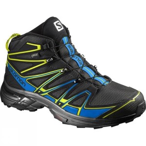 Men's Salomon X-Chase Mid GTX Walking Boots Black / Blue India | NA79-340