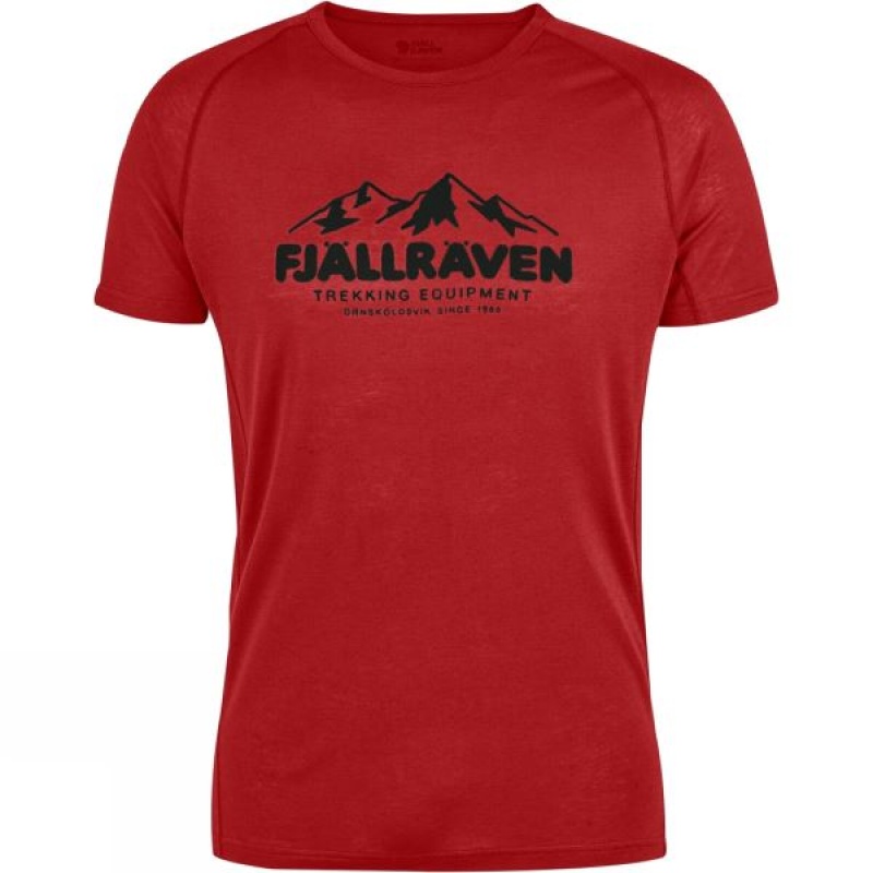 Men\'s Fjallraven Abisko Trial Print T Shirts Red India | TT05-849