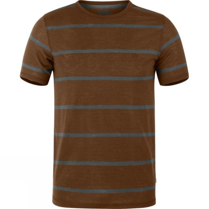 Men\'s Fjallraven High Coast Stripe T Shirts Brown India | VC86-440