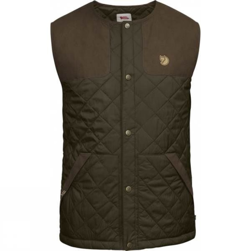 Men\'s Fjallraven Sörmland Padded Vest Insulated Jackets Dark Olive India | DZ13-351