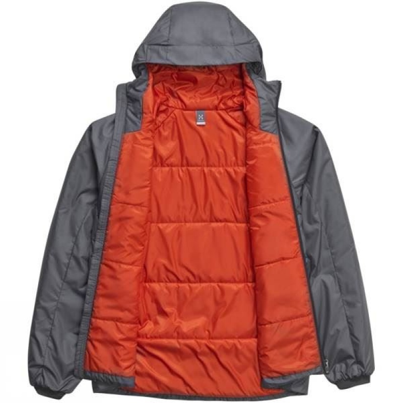 Men's Haglofs Barrier III Hood Insulated Jackets Grey / Orange India | GH42-447