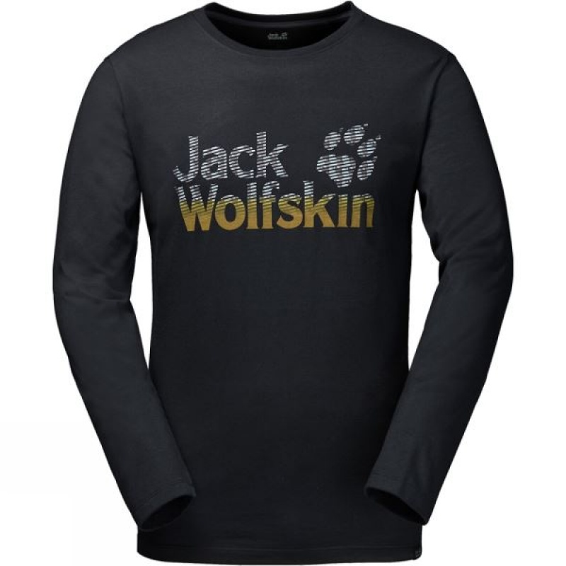 Men\'s Jack Wolfskin Arctic Logo Long Sleeve T Shirts Black India | SR16-332