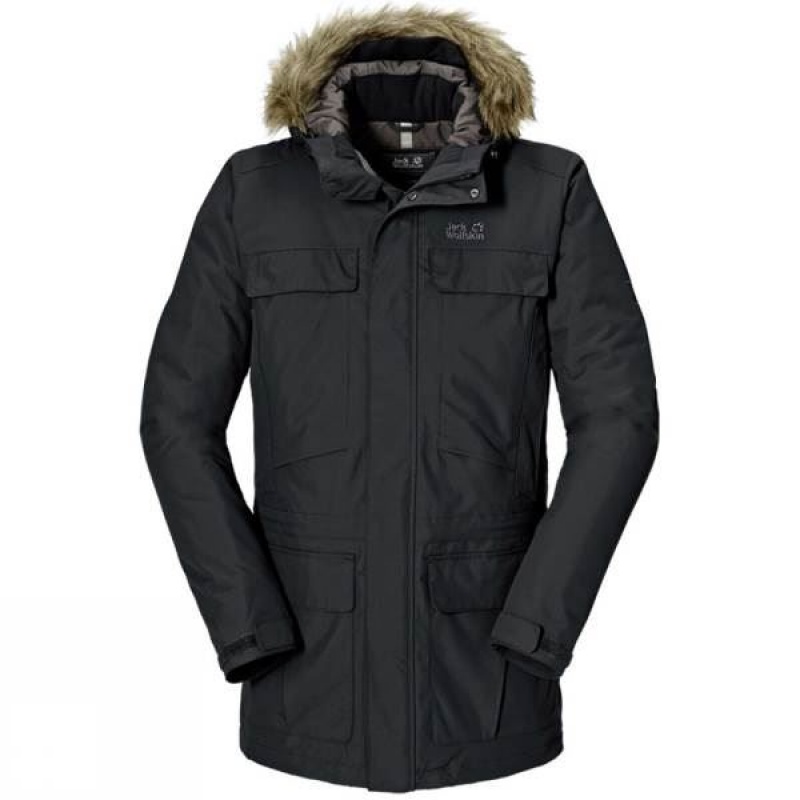 Men\'s Jack Wolfskin Halifax Parka Insulated Jackets Black India | QH69-159