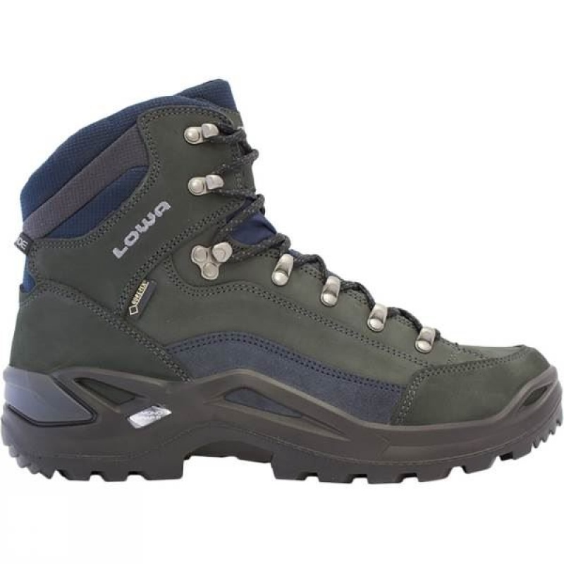 Men\'s Lowa Renegade GTX Mid Wide Walking Boots Dark Grey / Navy India | KD49-256