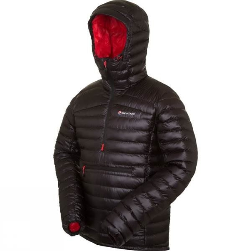 Men's Montane Featherlite Down Pro Pull-On Insulated Jackets Black / Red India | ZP92-705