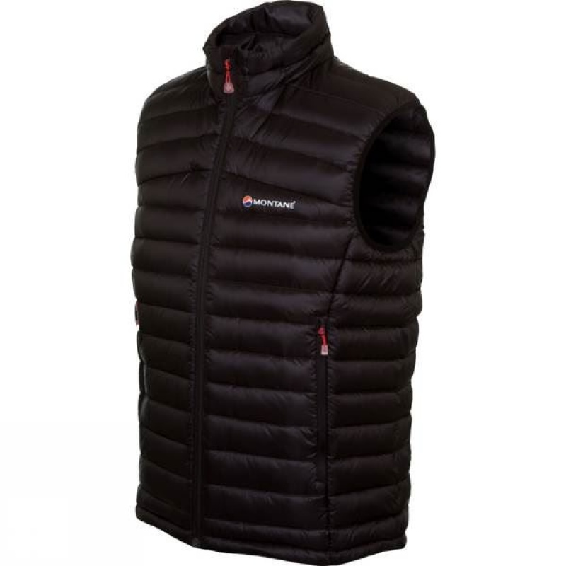 Men's Montane Featherlite Down Vest Insulated Jackets Black / Red India | UM00-346