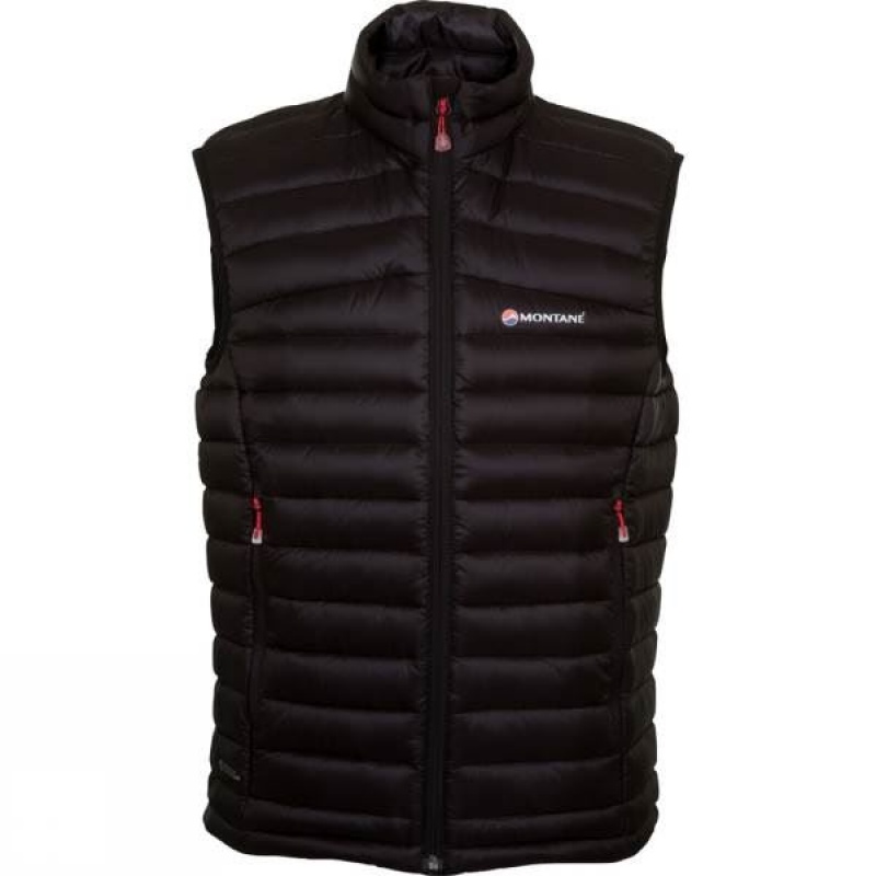 Men\'s Montane Featherlite Down Vest Insulated Jackets Black / Red India | UM00-346