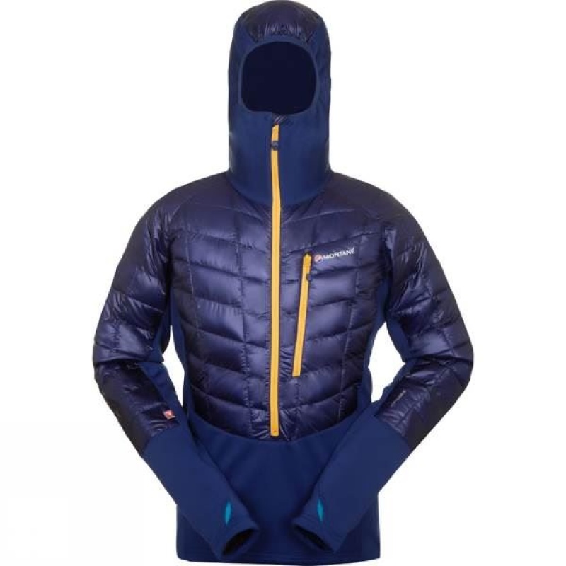 Men's Montane Hi-Q Luxe Pro Pull-On Insulated Jackets Blue / Gold India | FN18-151