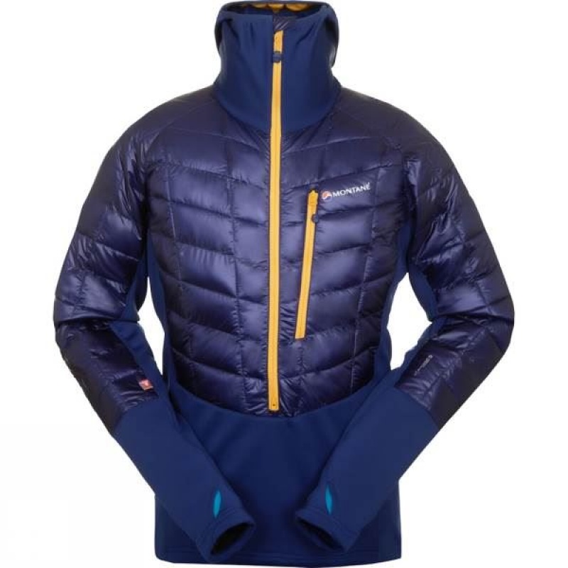 Men\'s Montane Hi-Q Luxe Pro Pull-On Insulated Jackets Blue / Gold India | FN18-151