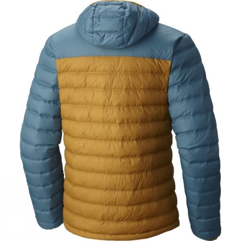 Men's Mountain Hardwear Dynotherm Hooded Down Insulated Jackets Blue / Brown India | SX83-530