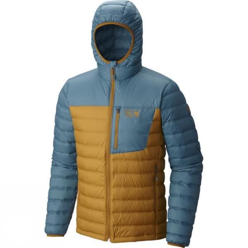 Men's Mountain Hardwear Dynotherm Hooded Down Insulated Jackets Blue / Brown India | SX83-530