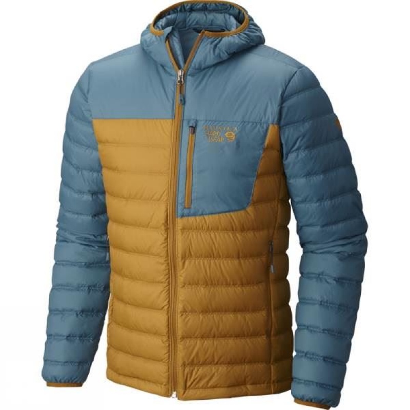 Men\'s Mountain Hardwear Dynotherm Hooded Down Insulated Jackets Blue / Brown India | SX83-530