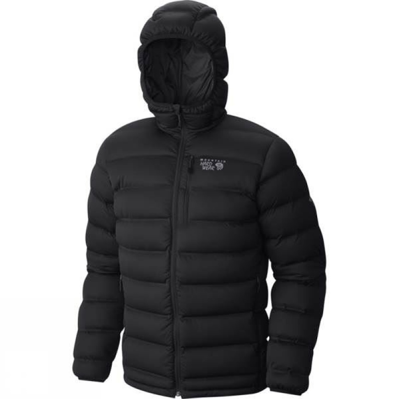 Men's Mountain Hardwear StretchDown Plus Hooded Insulated Jackets Black India | FU30-233