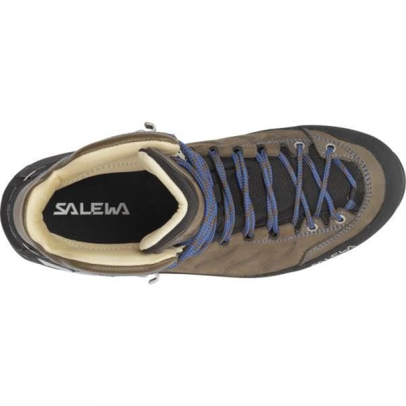 Men's Salewa Mountain Trainer Mid Leather Walking Boots Brown / Royal Blue India | KG15-978