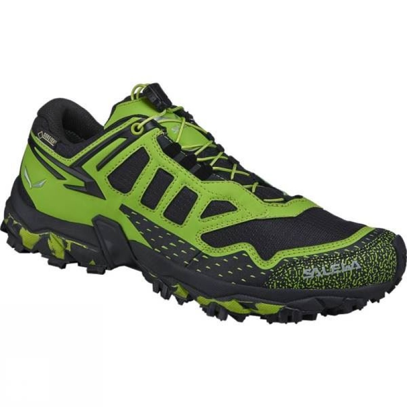 Men\'s Salewa Ultra Train GTX Approach Shoes Black / Green India | ER66-403