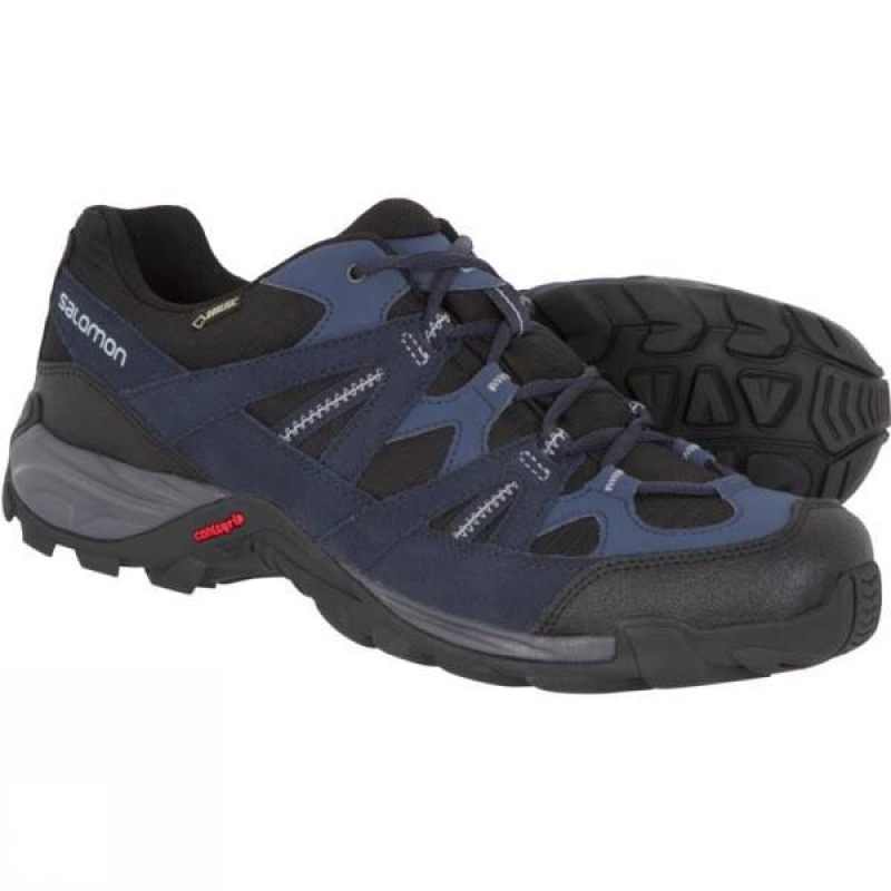 Men\'s Salomon Escambia GTX Approach Shoes Black / Deep Blue India | RL61-841