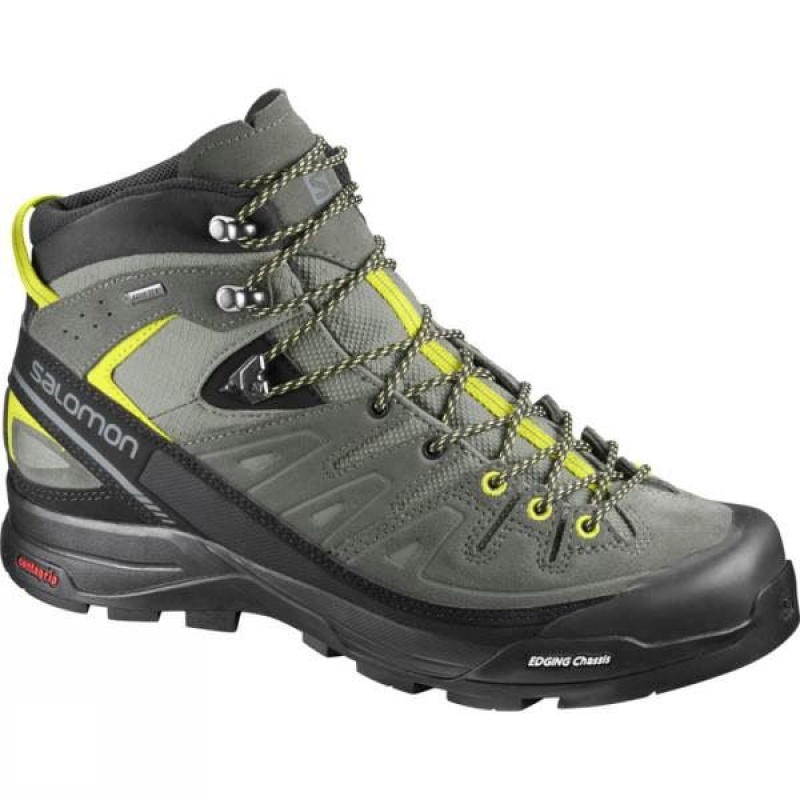 Men\'s Salomon X Alp Mid LTR GTX Walking Boots Grey / Olive India | SR61-823