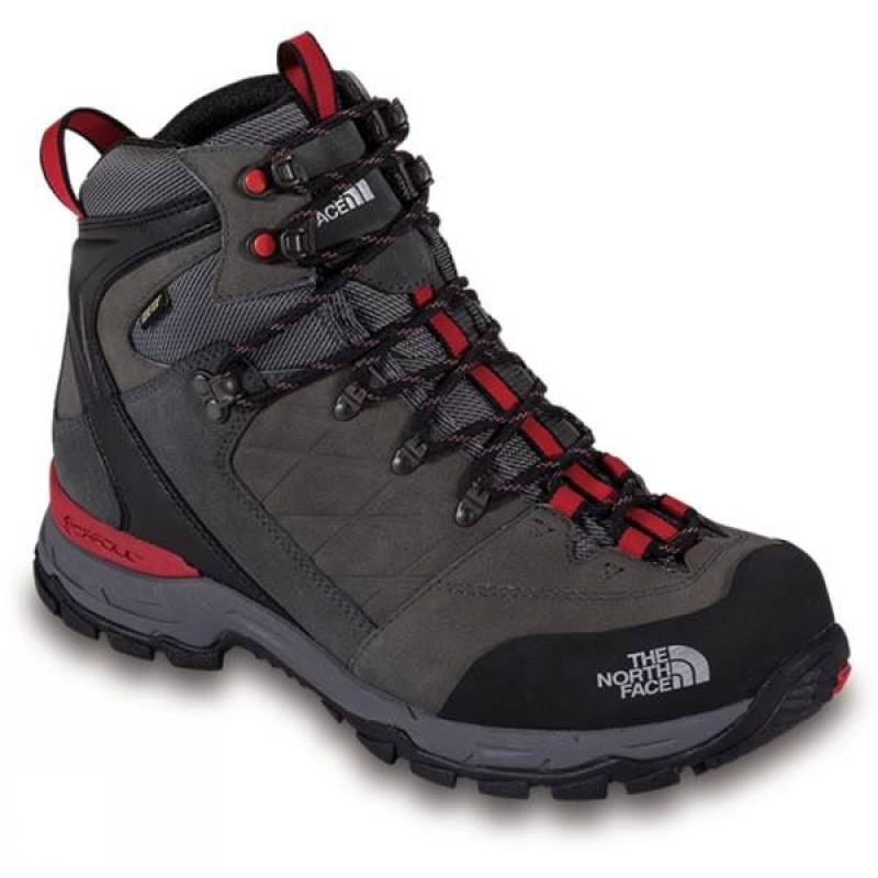 Men\'s The North Face Verbera Hiker II GTX Walking Boots Dark Grey / Red India | OM74-063