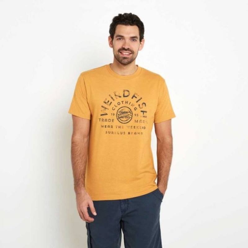 Men's Weird Fish Weird Fish Surplus T Shirts Gold India | UO01-075